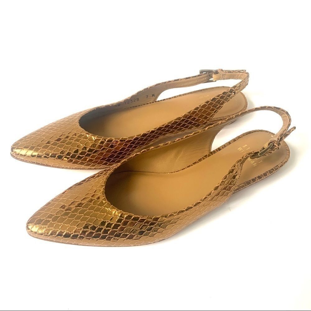 Stuart Weizman Bronze Snakeskin Pointed Flats